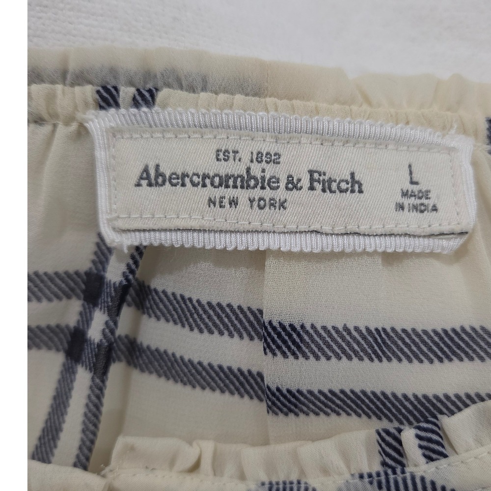 Abercrombie & Fitch Cream Navy Plaid Sheer Blouse Top Large - Picture 4 of 5